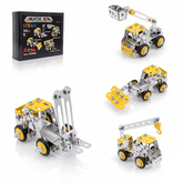 4-in-1 Complete Metal Engineering Fleet - 330 Pcs STEM Construction Toy Set - Build Forklift, Crane, Bulldozer & Ladder Truck Simultaneously - Gift for Kids 8-12+