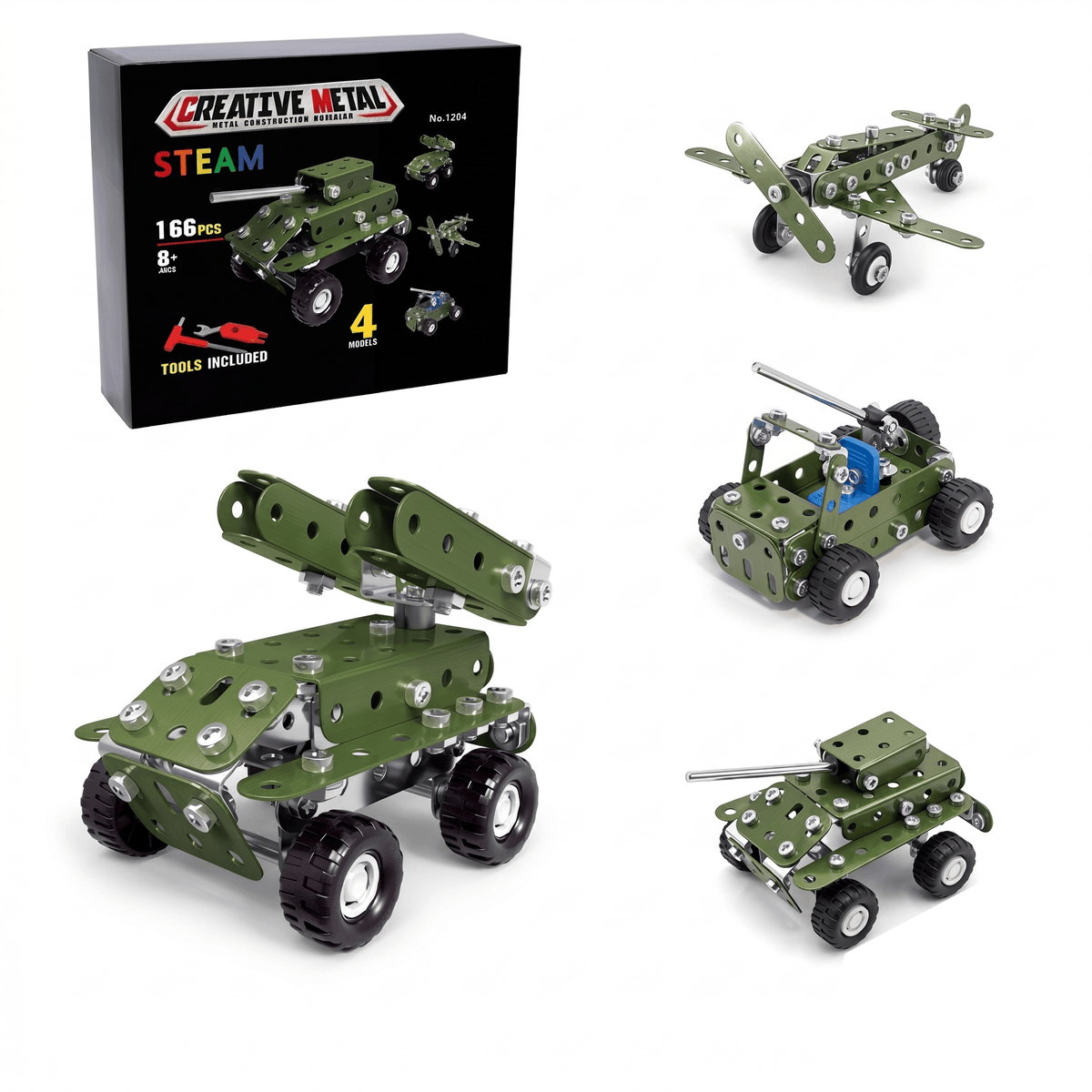 166PCS 4-in-1 Metal Construction Model Kit, Rebuildable STEM Mechanical Engineering Set for Kids Ages 8-16