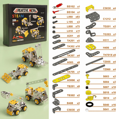 330PCS Metal Engineering Vehicle Building Toy Set, Includes 4 Vehicles, STEM Construction Kit for Kids Ages 8+ with Tools
